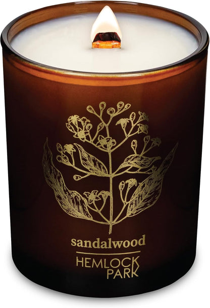 Hemlock Park Wood Wick Candle Handcrafted with Natural Coconut Wax and Essential Oils (Amber & Gold