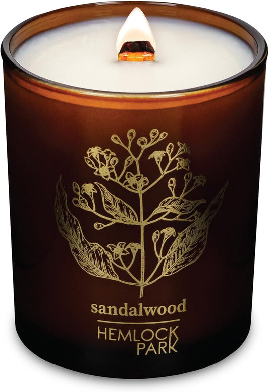 Hemlock Park Wood Wick Candle Handcrafted with Natural Coconut Wax and Essential Oils (Amber & Gold