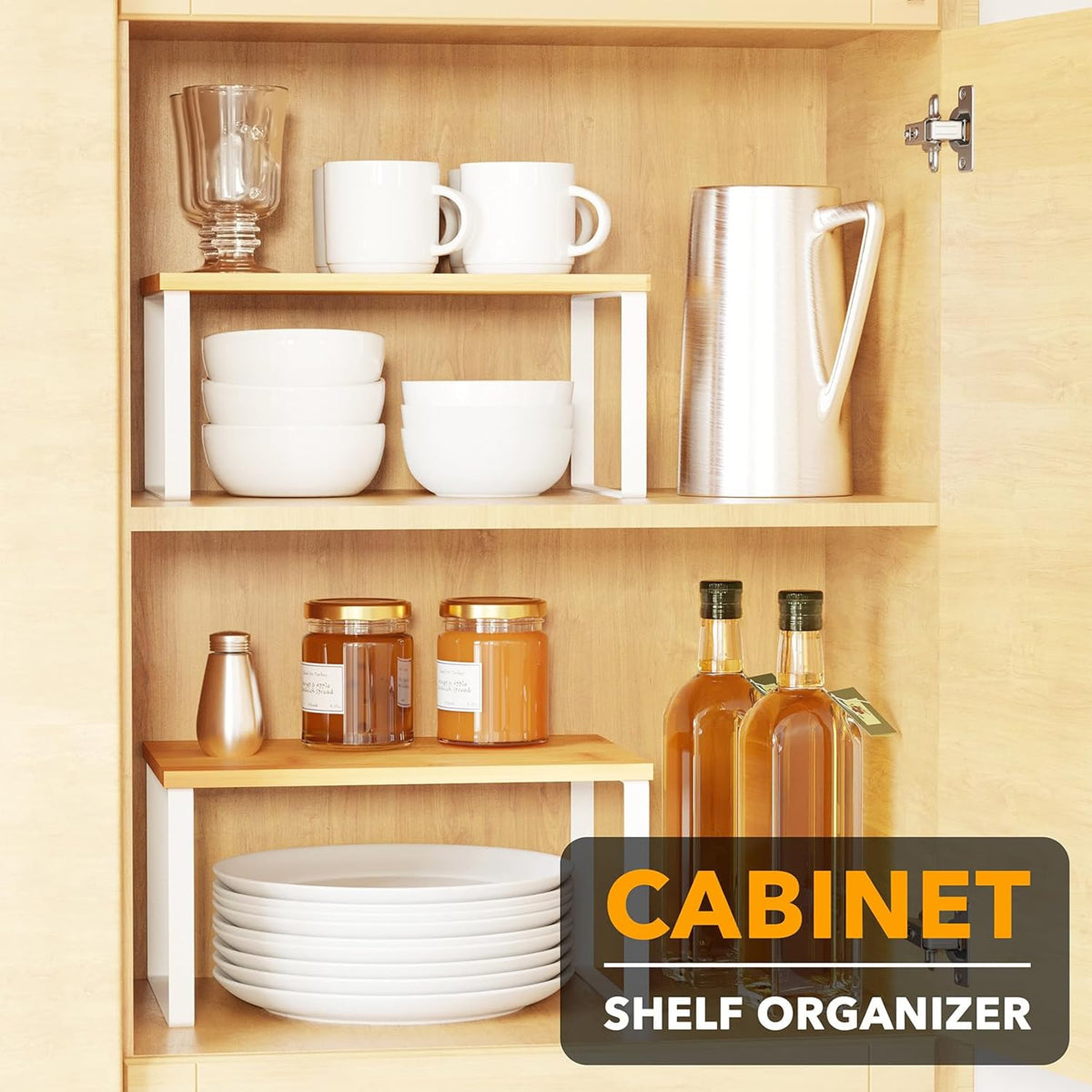 SpaceAid Cabinet Shelf Organizers 2 Pack, Kitchen Counter Rack Shelves Riser, Stackable Expandable