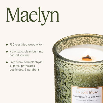 LA JOLIE MUSE Eucalyptus & Alpine Sage Candle – Eucalyptus, Sage & Lavender | 19 oz Wooden Wick |