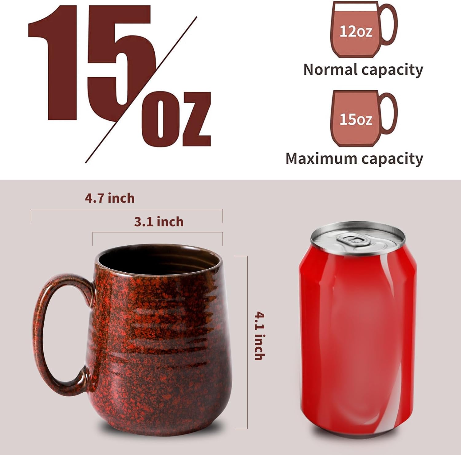 Hasense Red Coffee Mugs Set of 4, 12 oz Coffee Cups Ceramic, Latte Mug with Large Handle for