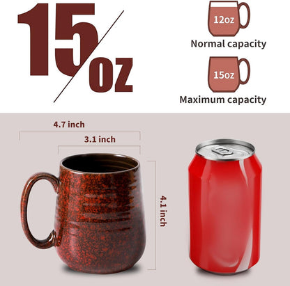 Hasense Red Coffee Mugs Set of 4, 12 oz Coffee Cups Ceramic, Latte Mug with Large Handle for