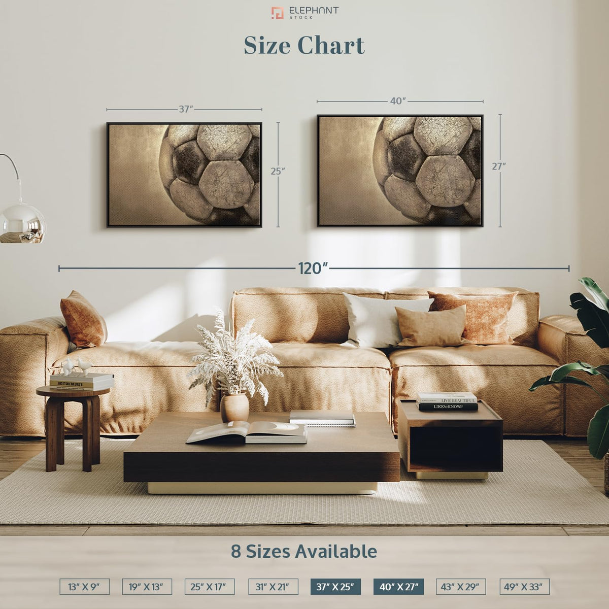 Elephant Stock Worn Soccer Ball Wall Art - Horizontal Framed Canvas - 1-Piece Living Room Wall