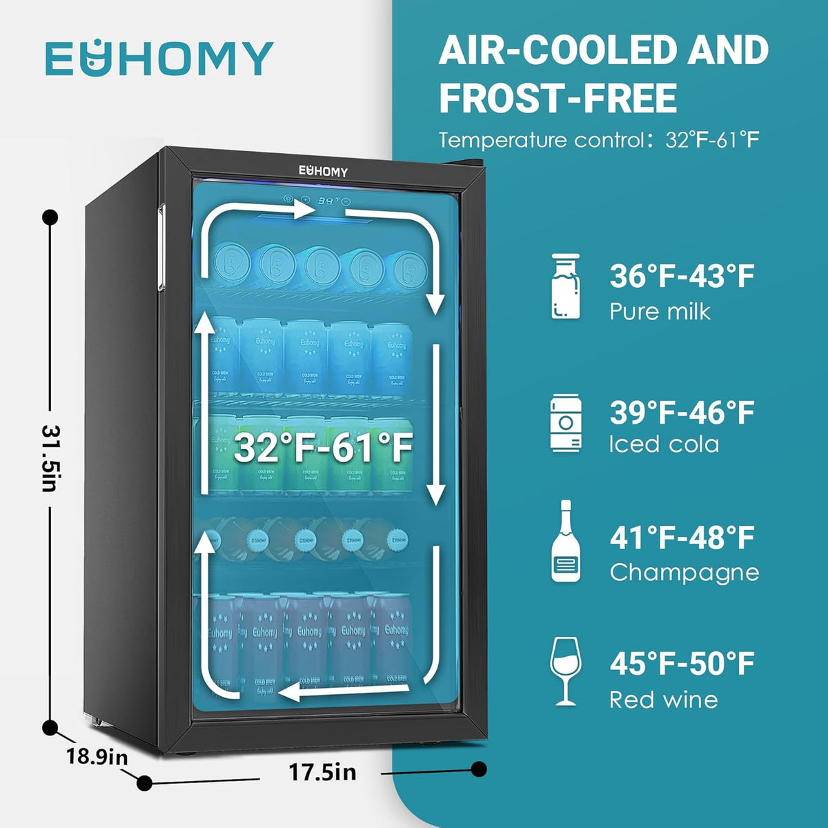 EUHOMY Beverage Refrigerator Cooler, 130 Can Mini Fridge with Glass Door for Soda Beer or Wine