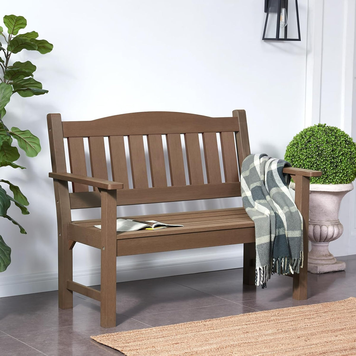 Psilvam 2-Person Outdoor Memorial Bench, All-Weather Poly Lumber Garden Bench, Rot-Resistant