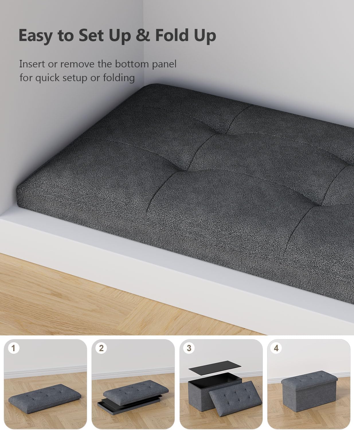 Storage Ottoman Bench, Folding Ottoman Foot Rest, 15 x 30 x 15 Inches, End of Bed Bench,Storage