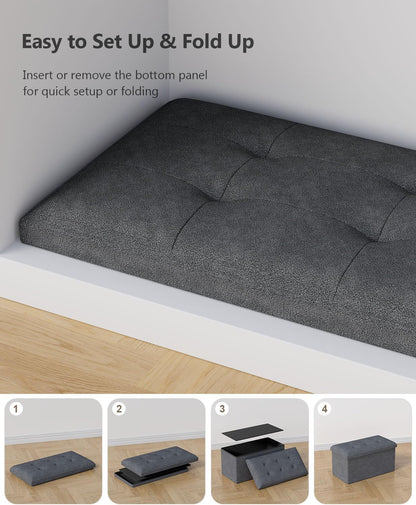 Storage Ottoman Bench, Folding Ottoman Foot Rest, 15 x 30 x 15 Inches, End of Bed Bench,Storage