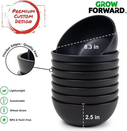 Grow Forward Premium Wheat Straw Bowls - 27oz Microwave Safe Plastic Cereal Bowls Set of 8 for