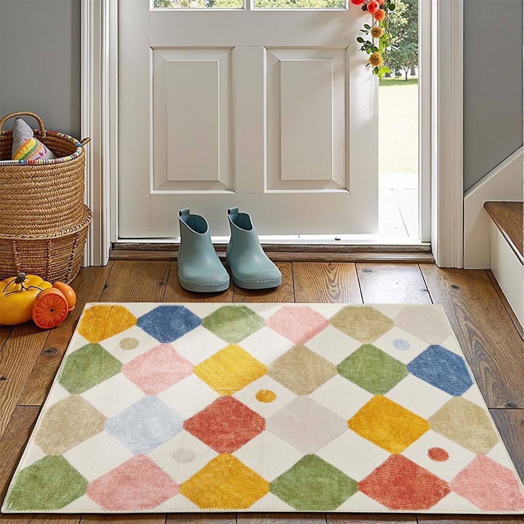 jinchan Area Rug 2x3 Kids Entryway Washable Indoor Doormat Small Soft Non Slip Modern Rug Diamond