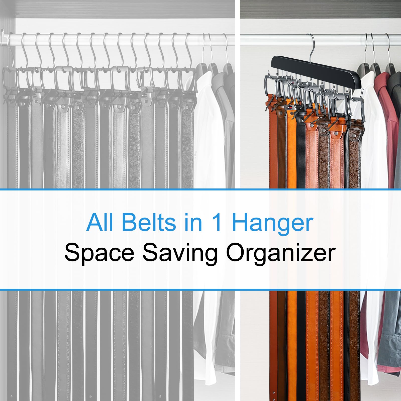 Belt Hanger for Closet Max 42 Belts, Belt Organizer Closet Accessories
