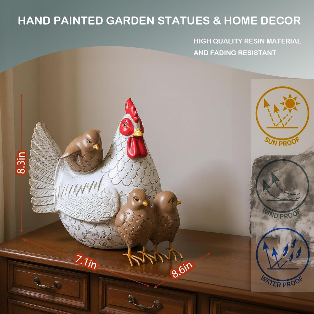 Elenon Chicken Outdoor Garden Statue Decorative, Adorable Flower Bed Rooster Outdoor Statue, Funny