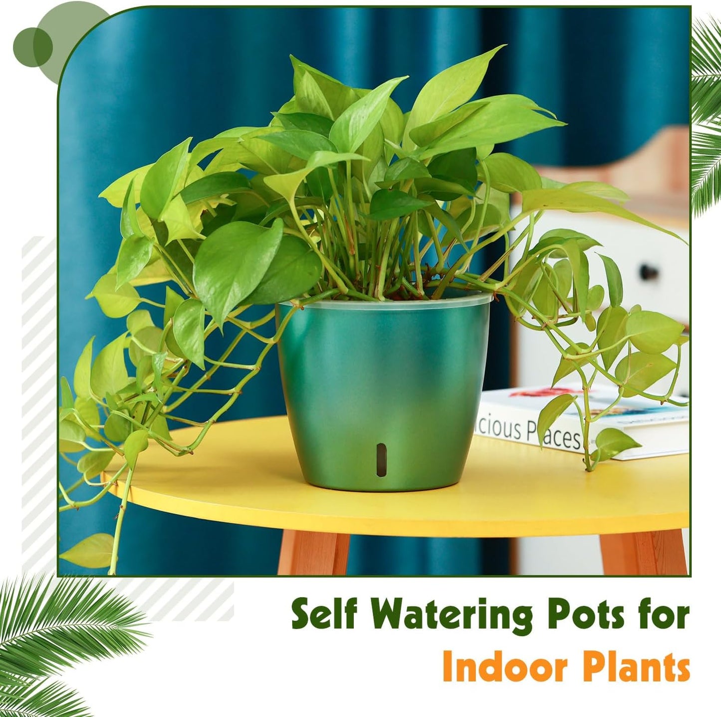 Self Watering Pots for Indoor Plants, 4-Pack 6.7'' Self Watering Planter with Drainage Holes, Small