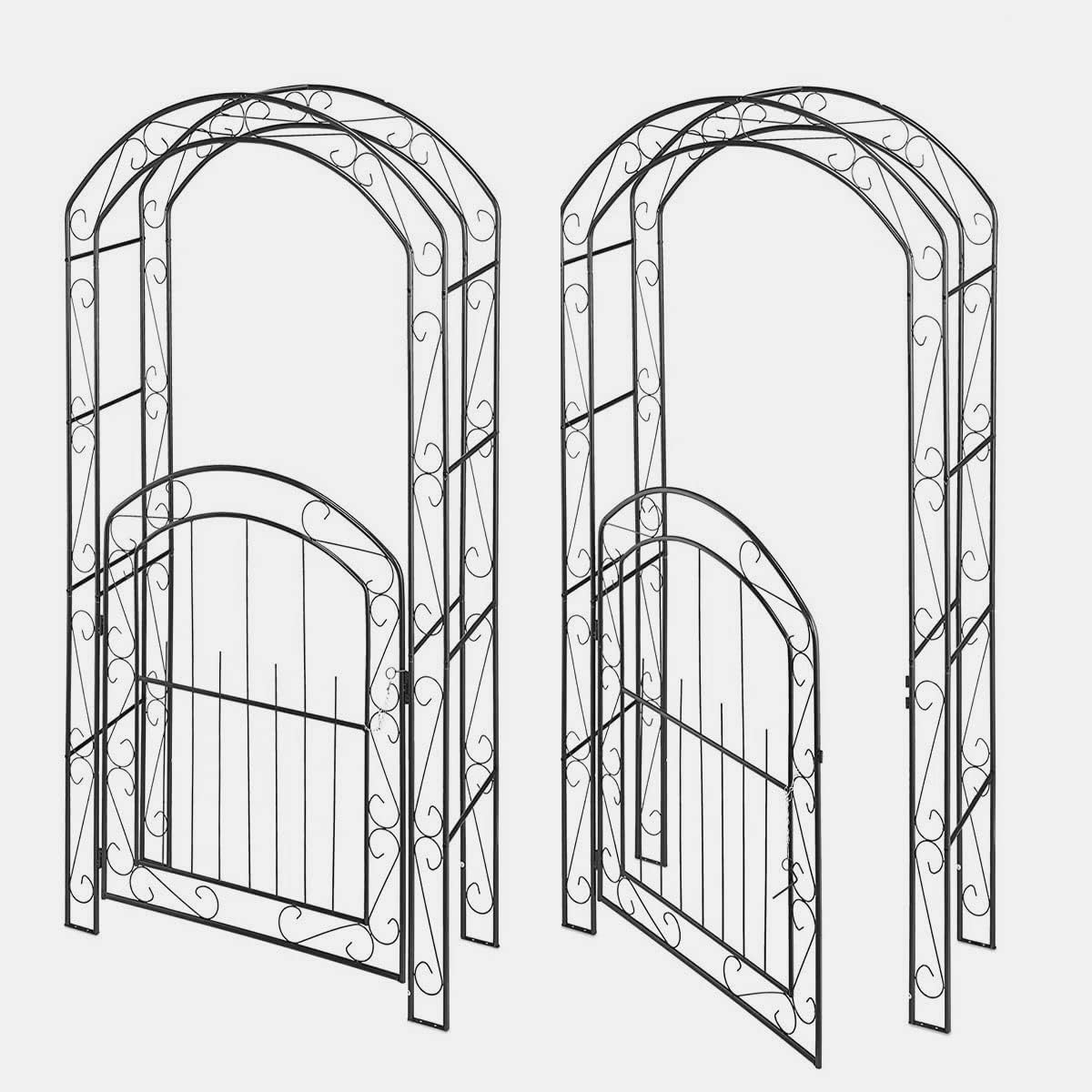 Steel Garden Arch with Gate, Garden Arbor for Various Climbing Plant, Metal Archway Trellis Pergola