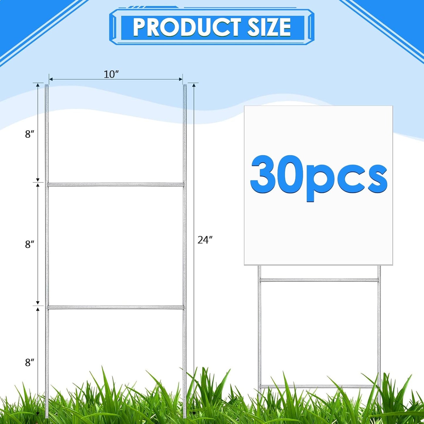 30 Pcs H Stakes for Yard Signs 24'' x 10'' Metal Heavy Duty H Frame Lawn Wire Stakes Weatherproof