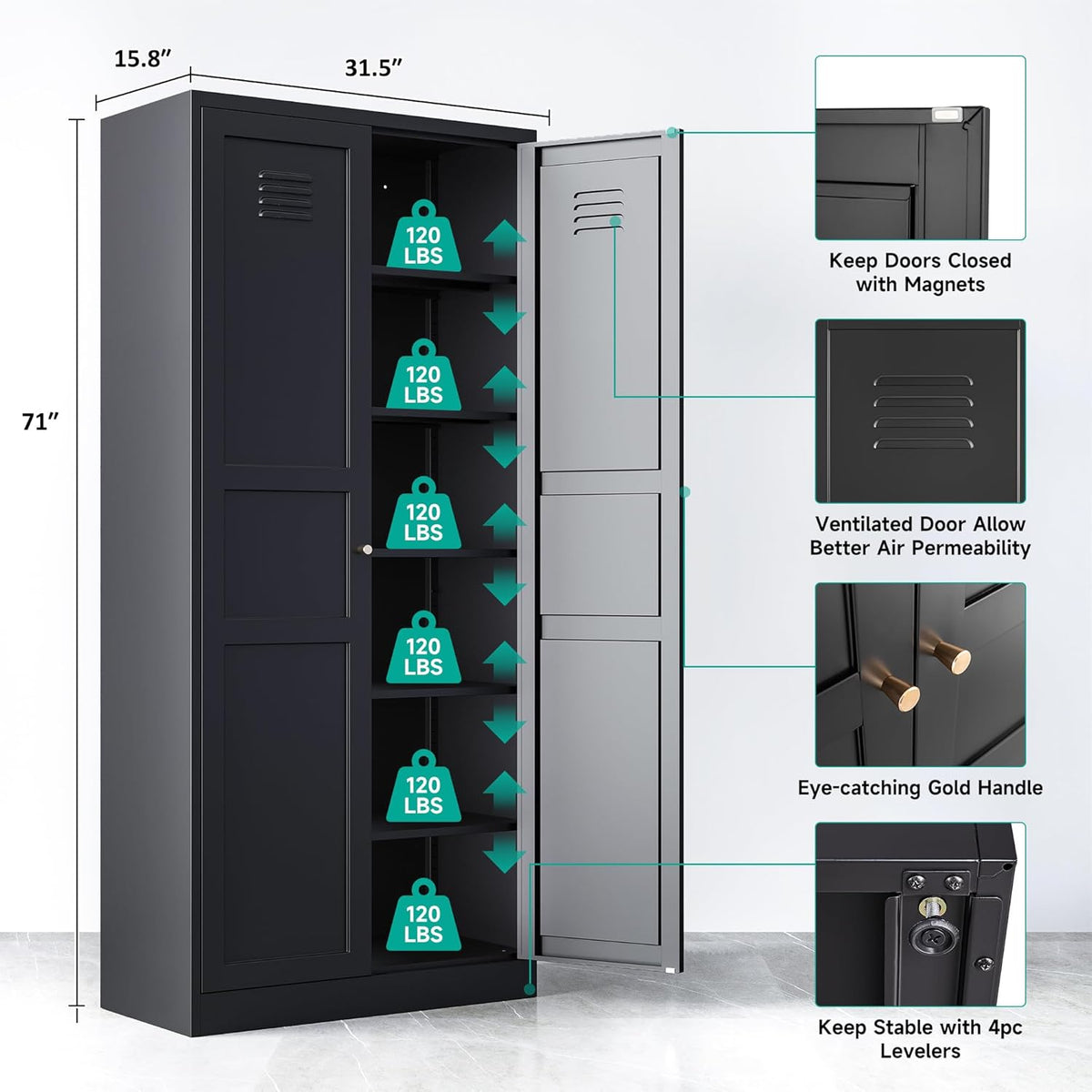 SISESOL Black Storage Cabinet,71" Tall Pantry Cabinet,Kitchen Pantry Storage Cabinets with 2 Doors
