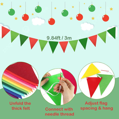 4 Pcs Christmas Tassel Garlands, 9.8 Feet Pom Pom Balls Garland Decor, Colorful Felt Fabric Pennant
