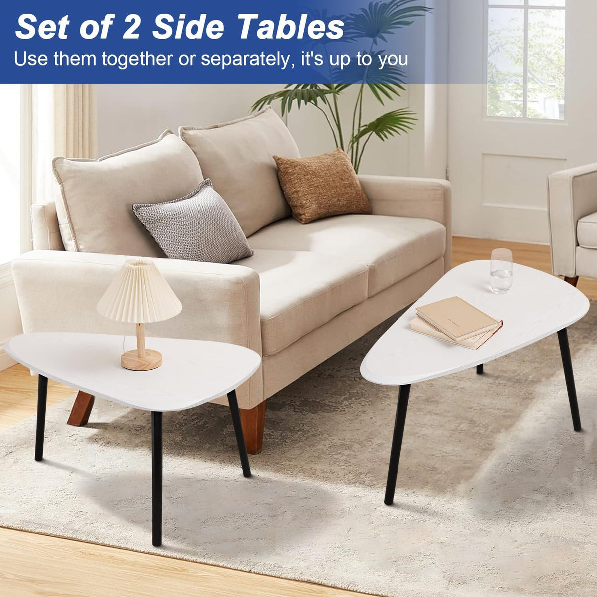 Nesting Triangle Coffee Table End Tables Set of 2 for Living Room Bedroom, Industrial Small