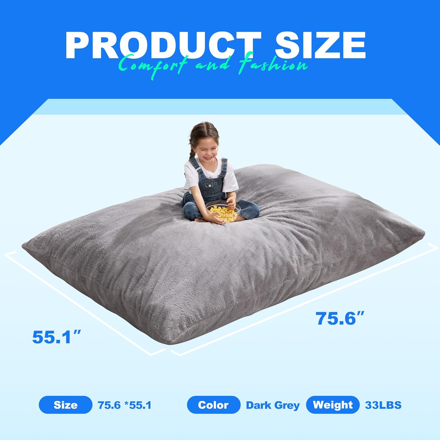 Hobestluk 3 in 1 Bean Bag Chair Giant Bean Bag Chairs for Adults with Chevron Plush Fur Cover