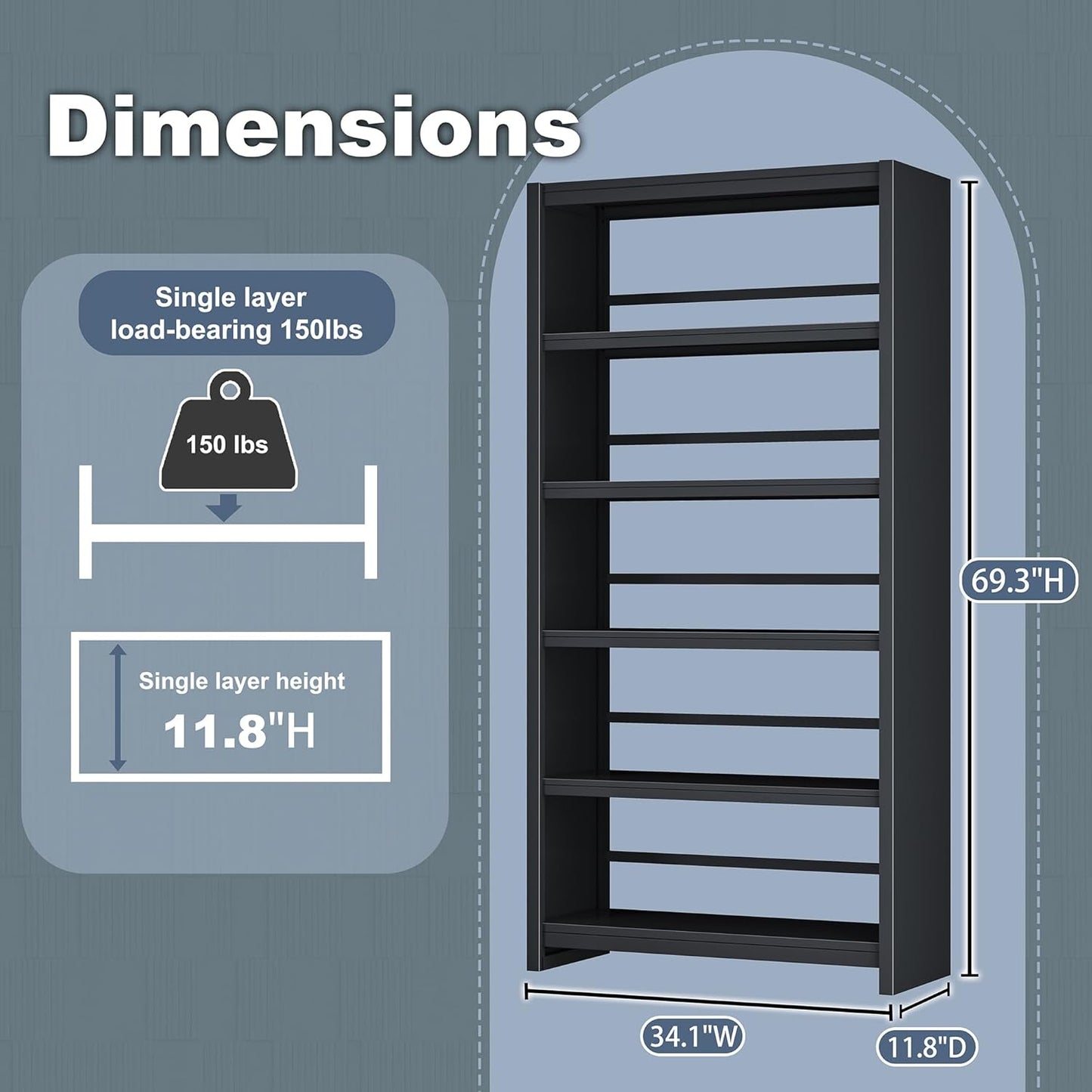 Bookshelf, 5 Shelf Bookcases, Tall Bookcase for Heavy Books, CDs, Movies, Garage Kit, Modern