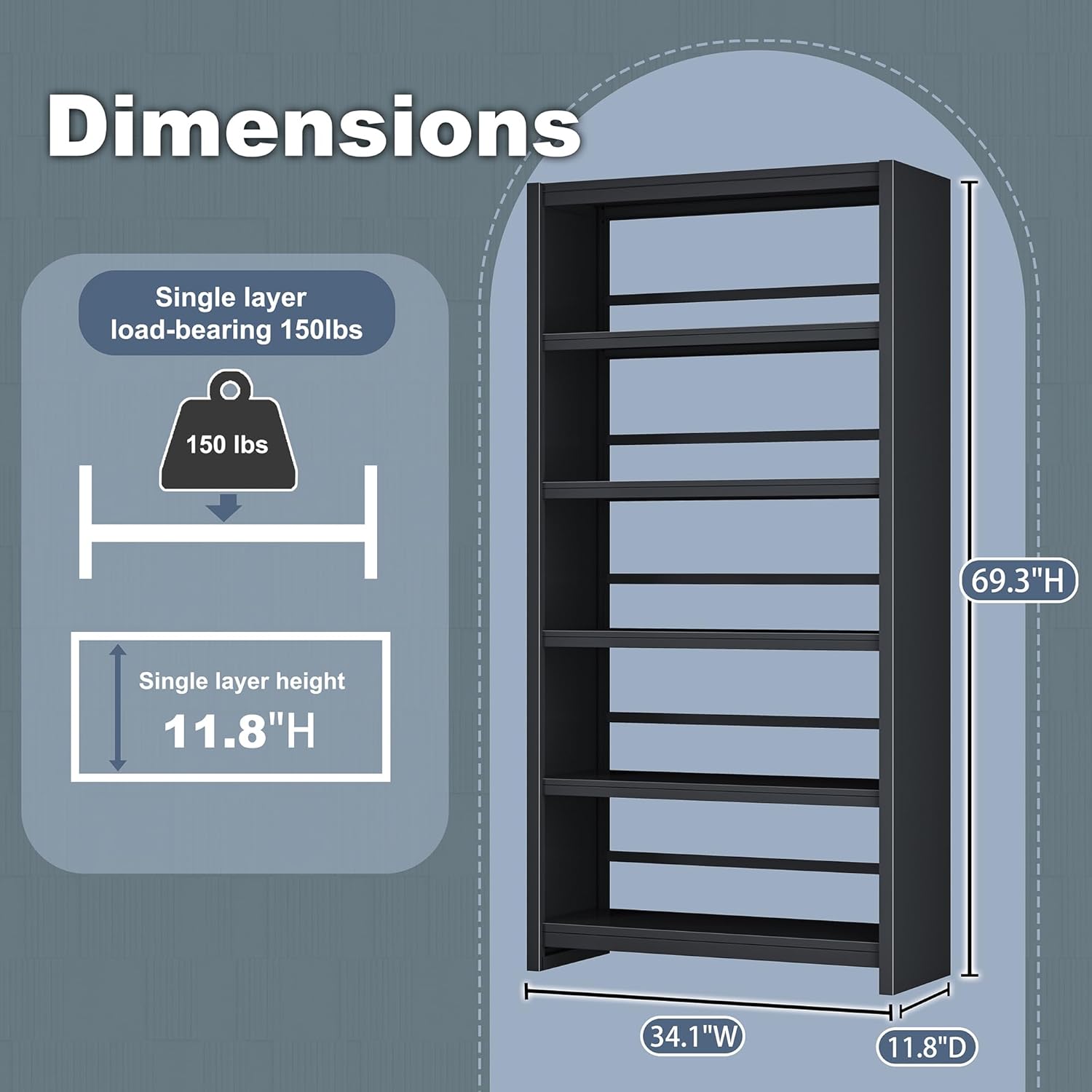 Bookshelf, 5 Shelf Bookcases, Tall Bookcase for Heavy Books, CDs, Movies, Garage Kit, Modern