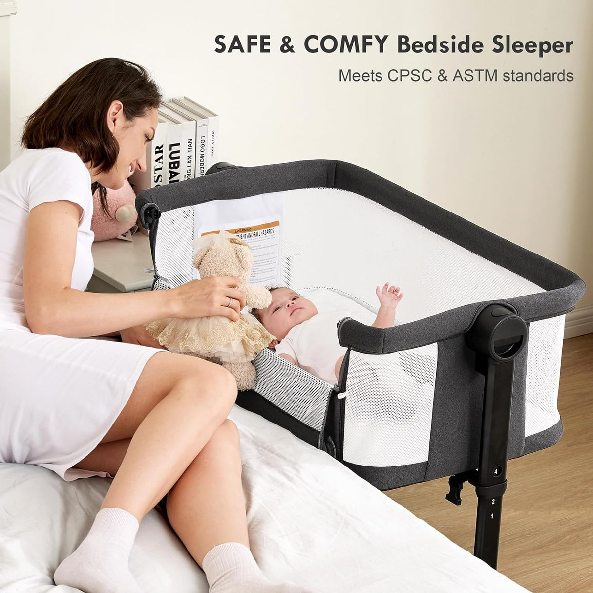 Bassinet Bedside Sleeper - All-Mesh Design, Portable Bedside Bassinet for Baby with Washable