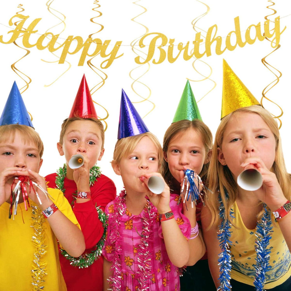 White Champagne Gold Birthday Party-Decorations - 21pcs Happy Birthday Banner,Paper Lanterns,Tissue