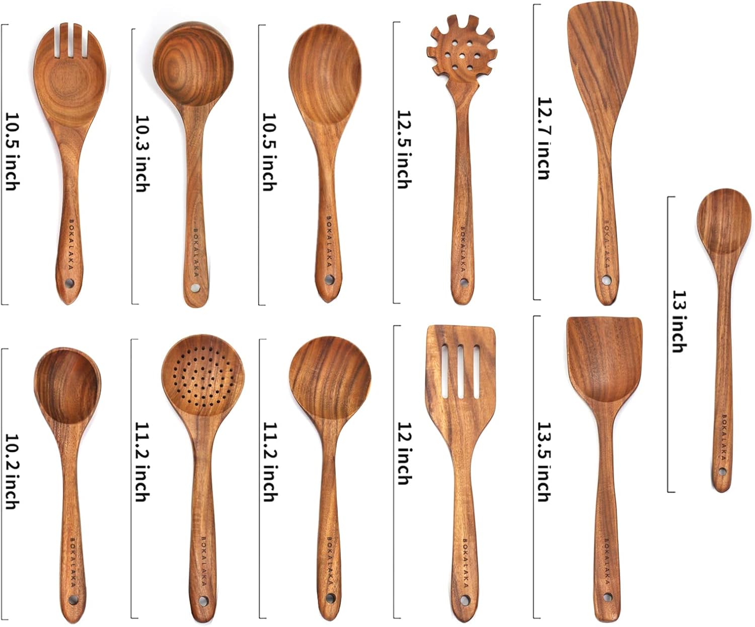 11 Pcs Wooden Kitchen Utensils Set - Wooden Spoons, Spatulas and More for Cooking