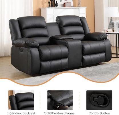 EBELLO Faux Leather Manual Loveseat Recliner, Reclining Sofa Chair with 2 Concealed Cup Holders