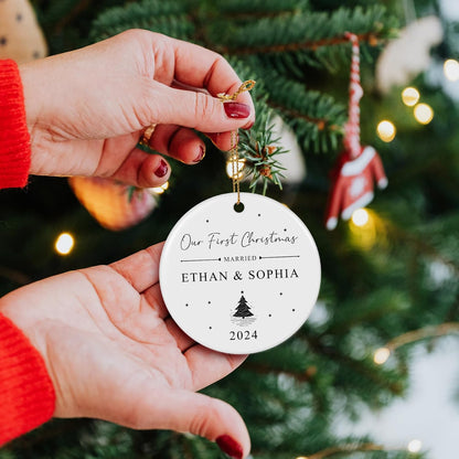 First Christmas Married Ornament 2025, Personalized Christmas Ornaments, Cuztomized Wedding Gifts