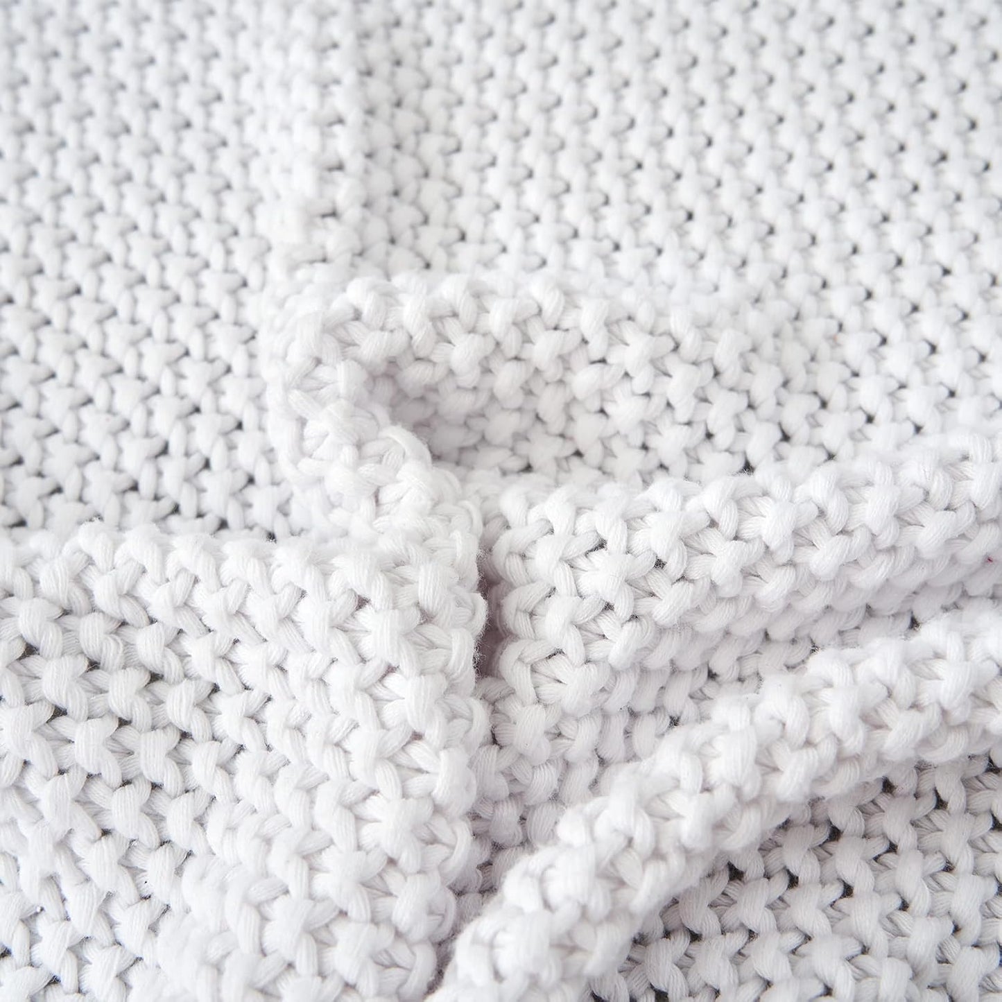 Chunky Cable Knit Throw Blanket Lightweight White 100% Organic Cotton Blanket for Sofa Couch Bed