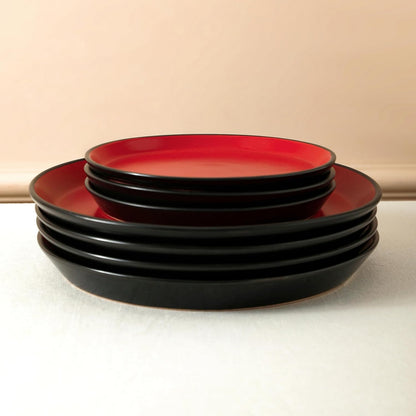 Stone Lain Albie Stoneware 16 Piece Dinnerware Set, Plates and Bowls Sets, Dish Set for 4, Red and