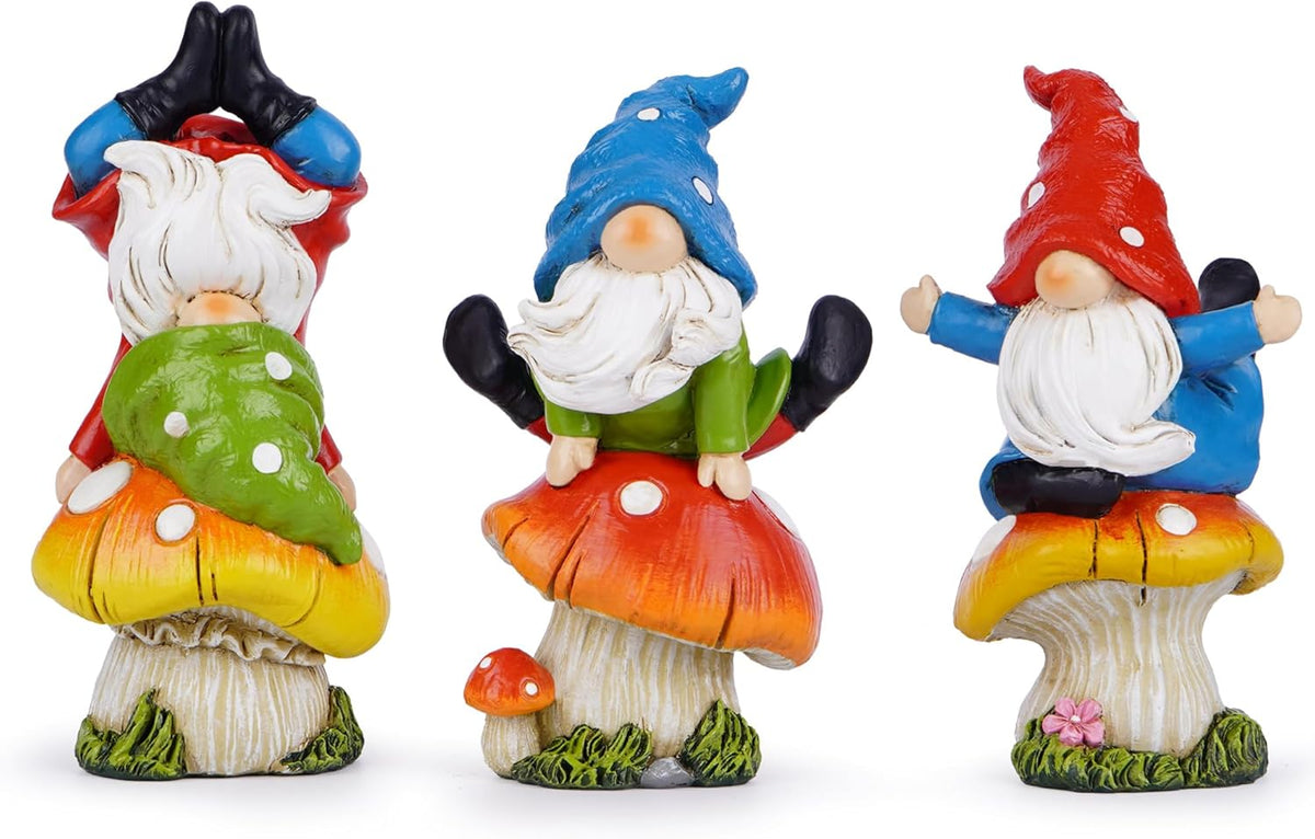 Hodao 3 PCS Spring Yoga Mushroom Gnomes Decoration Summer Elf Figurines Gifts for Home Spring