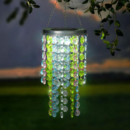 Hanging Solar Lantern Outdoor, 2 Tiers 21” Solar Multicolor Acrylic Beaded Chandelier with Cool