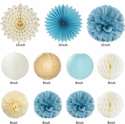 Light-Dusty Blue Beige-Champagne Women Birthday-Decorations - 21pcs Boho Neutral Happy Banner