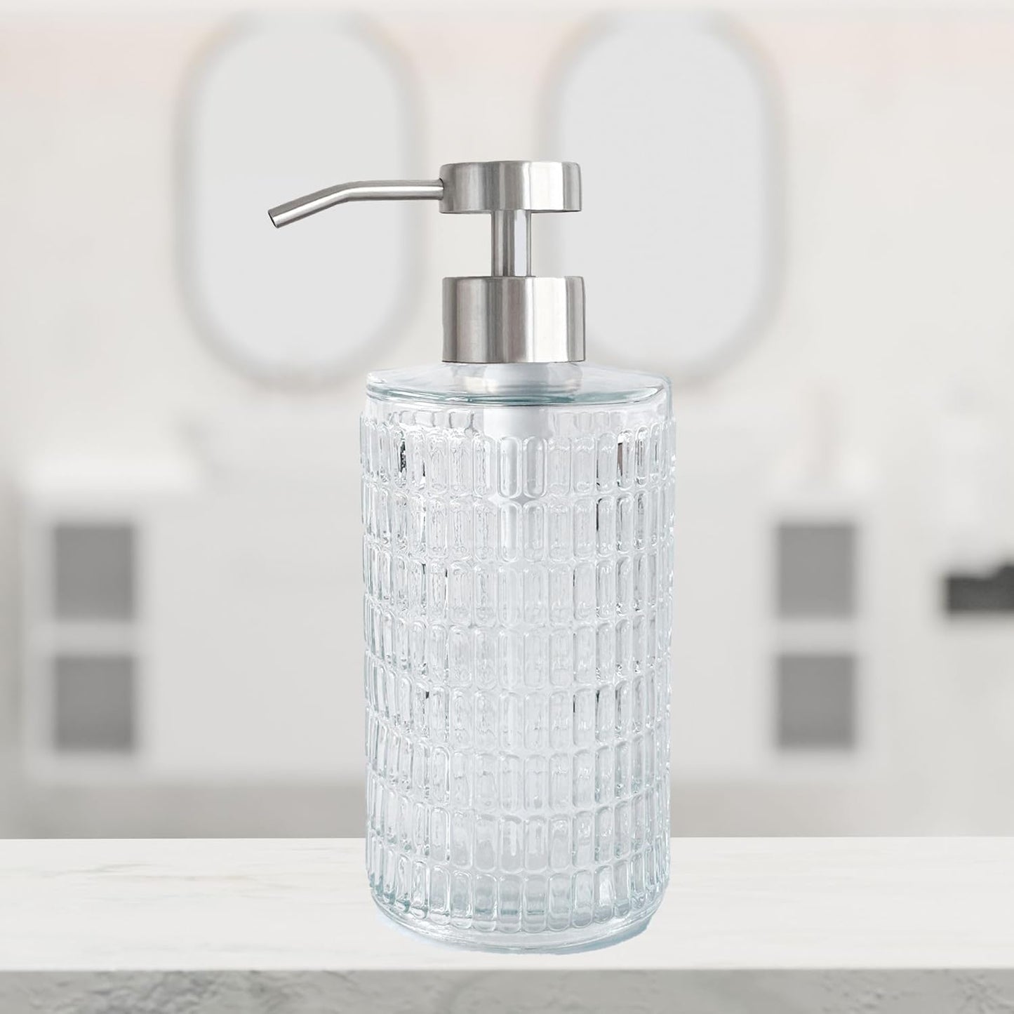 Lunestella Elegant Glass Hand Soap Dispenser with Stainless Steel Pump, for Bathroom and Kitchen
