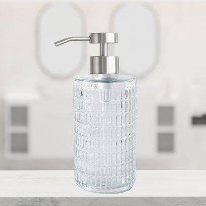 Lunestella Elegant Glass Hand Soap Dispenser with Stainless Steel Pump, for Bathroom and Kitchen