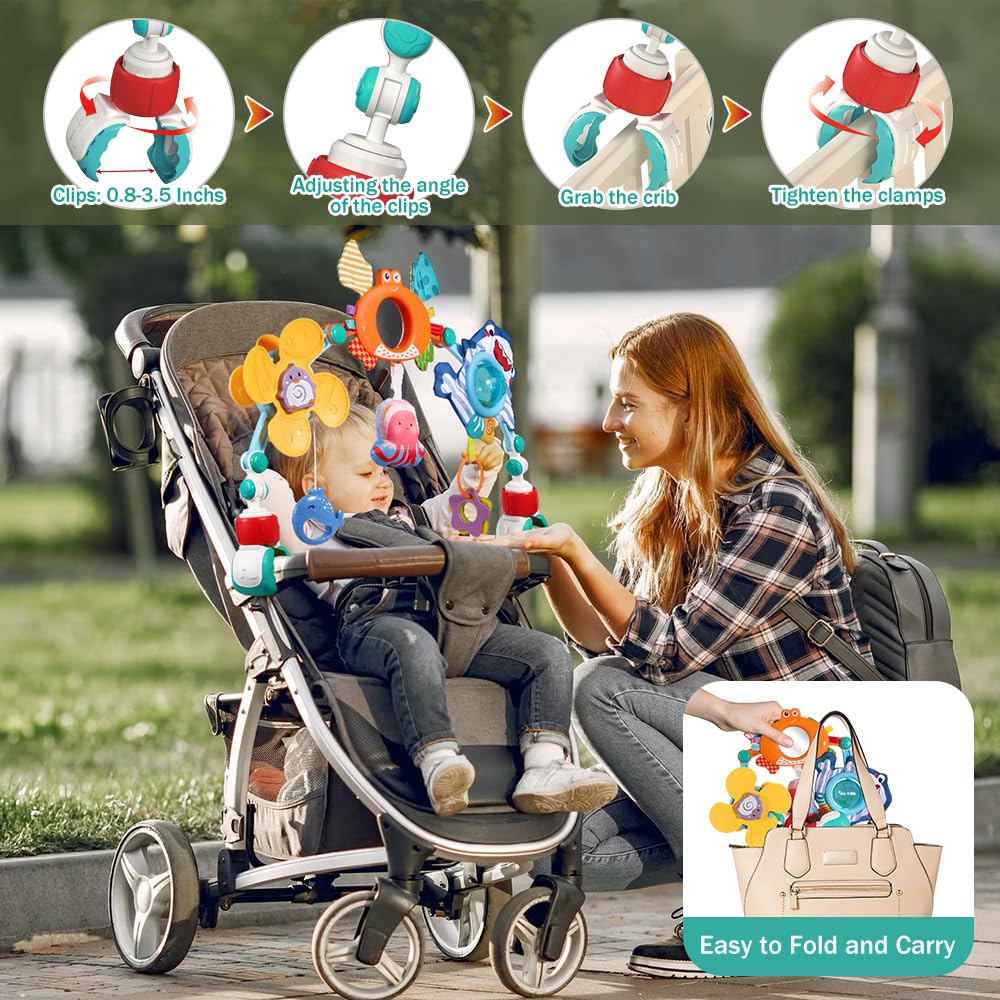 Baby Stroller Car Seat Toys,Adjustable Crib Mobile Activity Arch Toys with Sound Toy and Baby