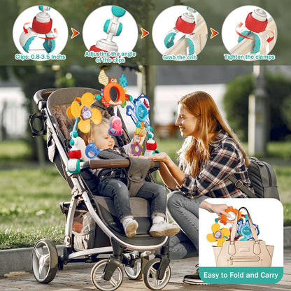 Baby Stroller Car Seat Toys,Adjustable Crib Mobile Activity Arch Toys with Sound Toy and Baby