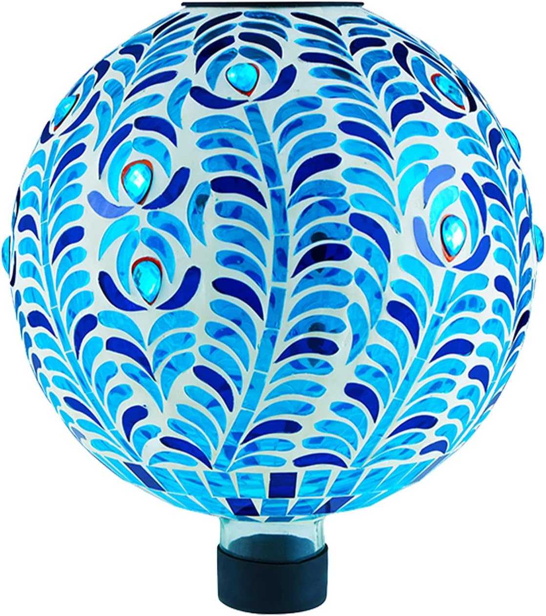VOREEN Solar Gazing Ball, 10" Mosaic Glass Gazing Globe with Solar Light, Handmade Outdoor Yard