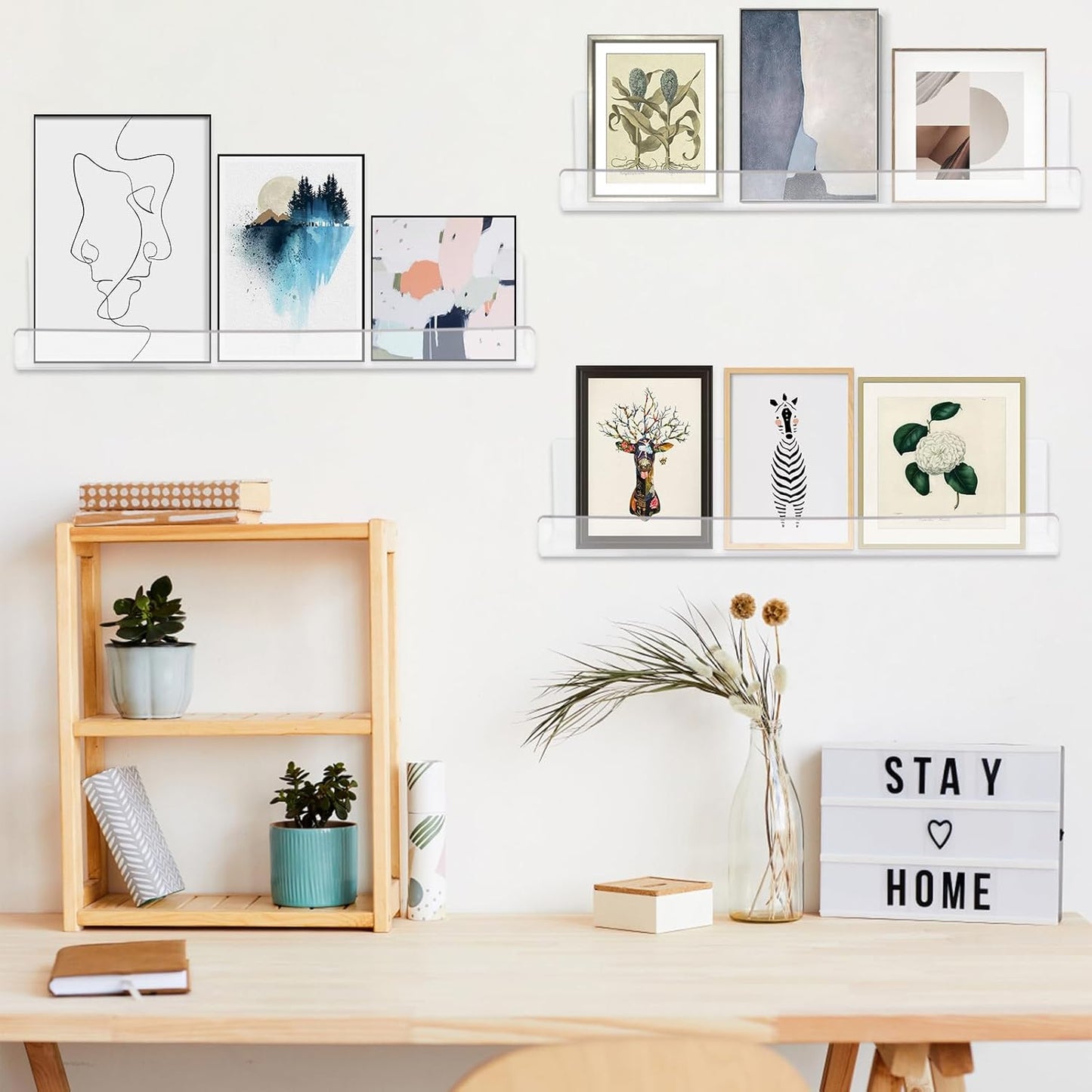 4 Pack Clear Acrylic Floating Shelves for Wall, 15'' Plastic Wall Mounted Display Shelf Kids
