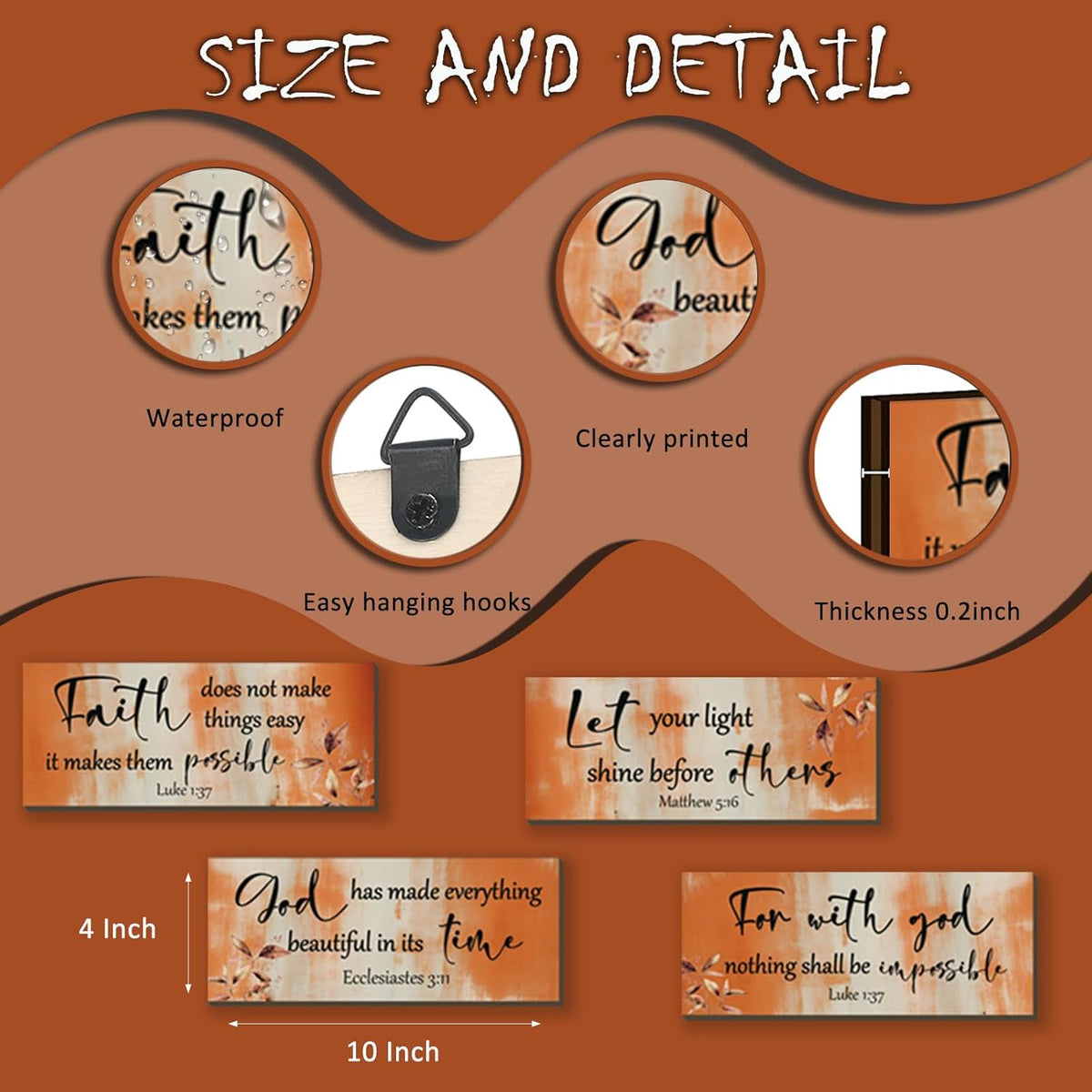 FENCORDAR 4 Pieces Orange Bathroom Decor Bible Verses Decor Wooden Orange Wall Decor Abstract