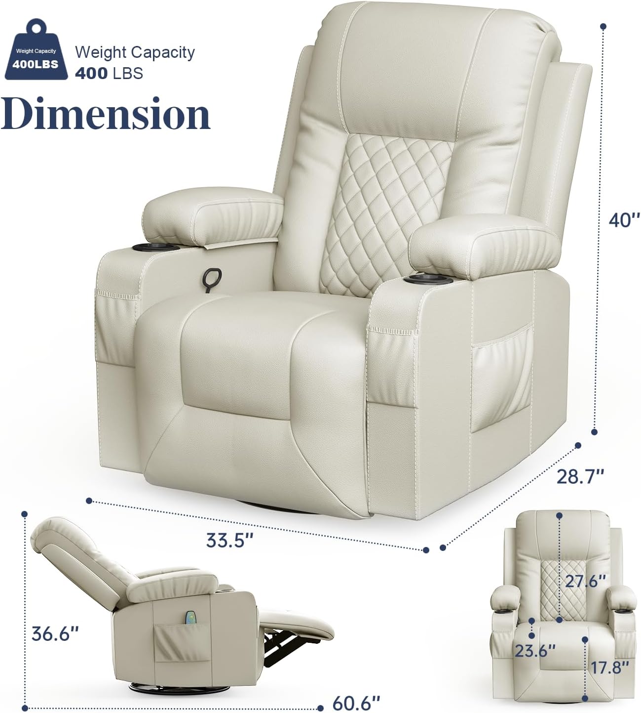 Recliner Chairs for Adults, Massage Rocker with Heated Modern Ergonomic Lounge 360 Degree Swivel