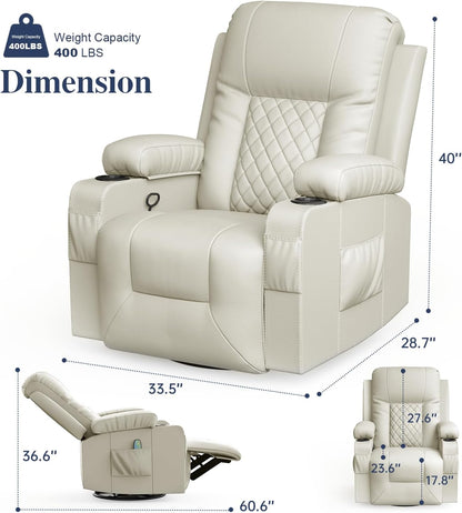 Recliner Chairs for Adults, Massage Rocker with Heated Modern Ergonomic Lounge 360 Degree Swivel
