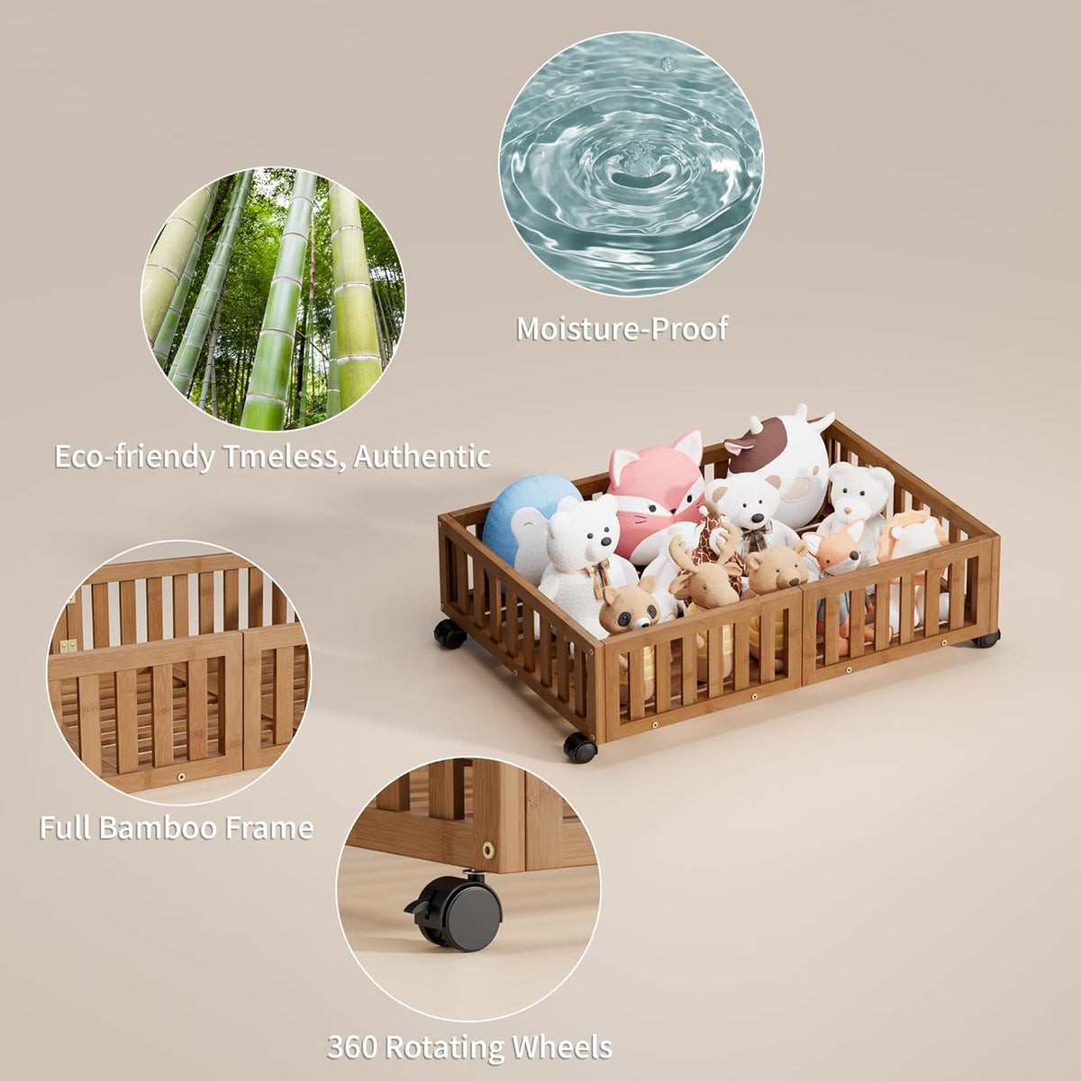 Bamboo Under Bed Storage with Wheels (2-Pack) – Rolling Underbed Shoe Organizer Box for Shoes
