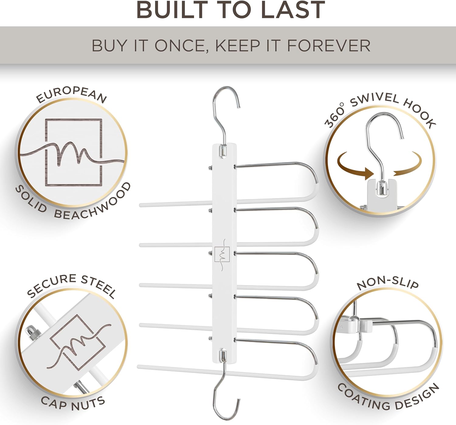 MORALVE Pants Hangers Space Saving - European Beechwood Scarf and Jean Hangers - Closet Organizer