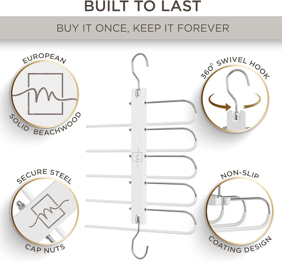 MORALVE Pants Hangers Space Saving - 2 Pack European Beechwood Scarf and Jean Hangers - Closet