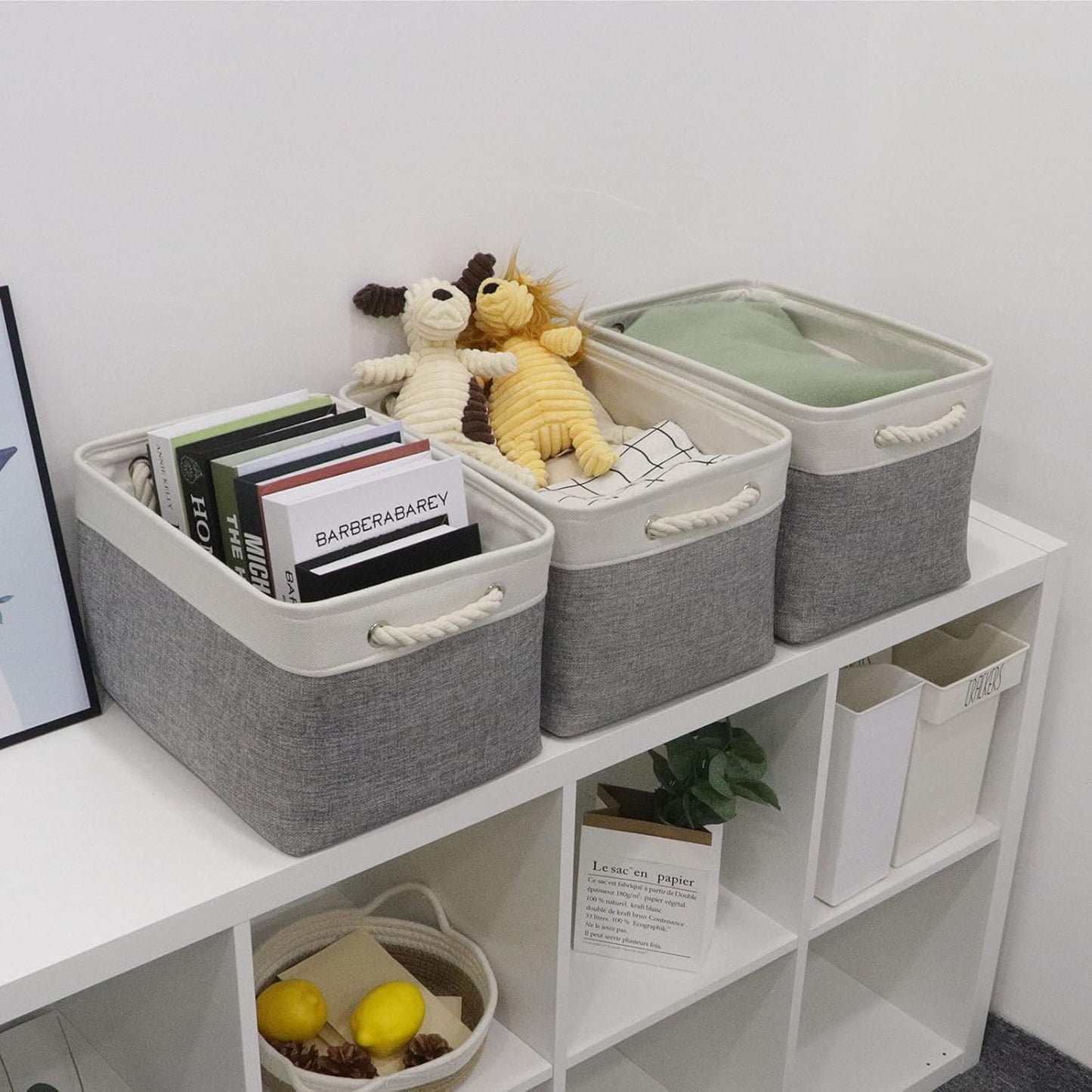 Bidtakay Baskets Set of 3 Storage Baskets for Organizing Large Fabric Storage Bins for Shelves