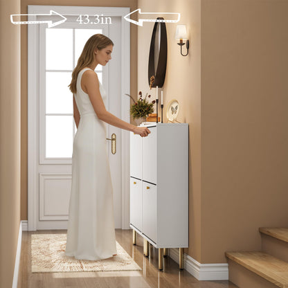 Nicetree Shoe Storage Cabinet for Entryway - 2 Flip Drawers Shoe Cabinet with Tiered Fluted Design