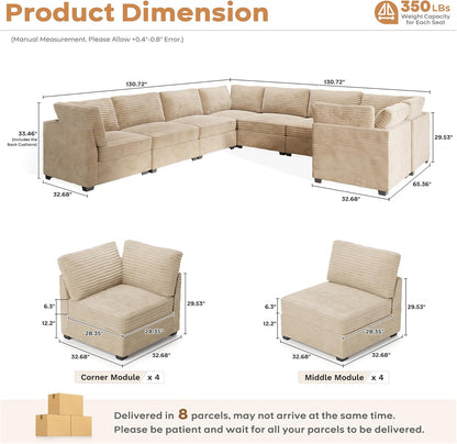 ovios Sectional Sofa Couch with U-Shape Chaise Oversized, Comfy Modular Cloud Couches with Deep