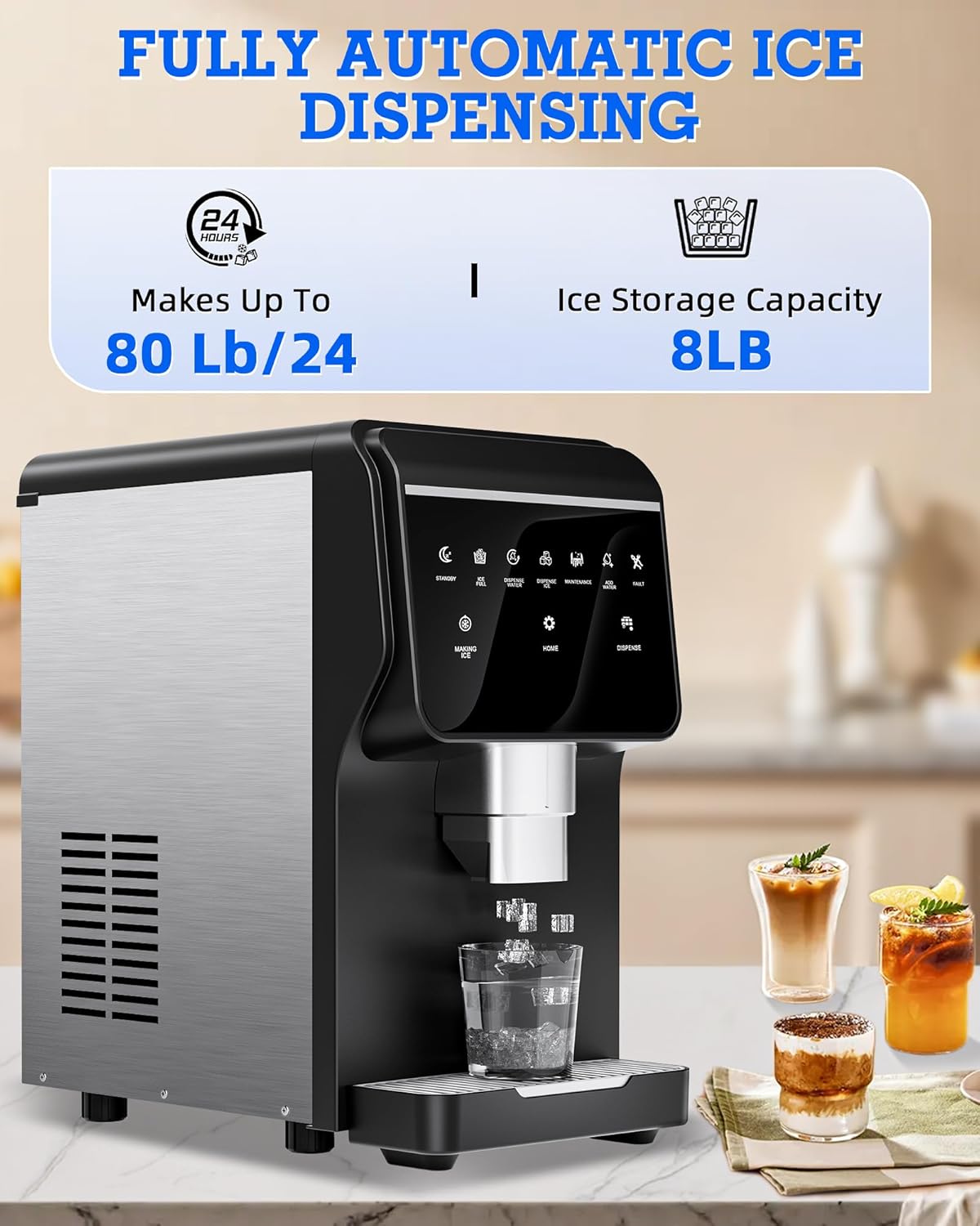Nugget Ice Maker Machine 80LB/24H, Ice Makers Countertop 6 LB Ice Storage, Chewable Pellet, Ice